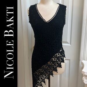 Nicole Bakti Asymmetrical Black Lace Tunic Top M Witchy Whimsigoth Ethereal
